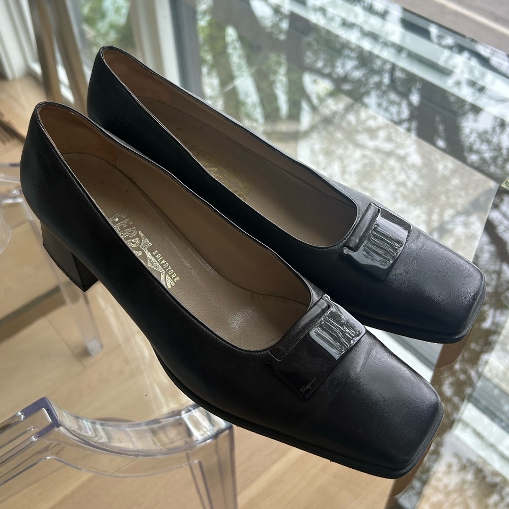 Ferragamo Women's Vintage Block Heel Pumps in Dark Brown - Size 9.5